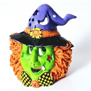 WITCH Votive Candle Holder Halloween Spirits Haunty Harvest Fall Resin 5” Tall